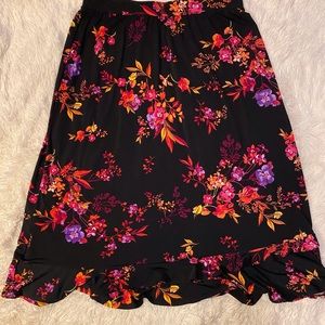 Black floral midi skirt